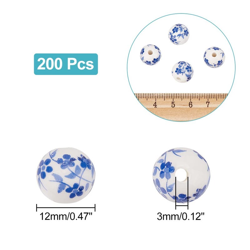 CHGCRAFT 200pcs 12mm Round Porcelain Beads - Ceramic Loose Beads for DIY Jewelry Making Supplies, Dodger Blue - Image 2